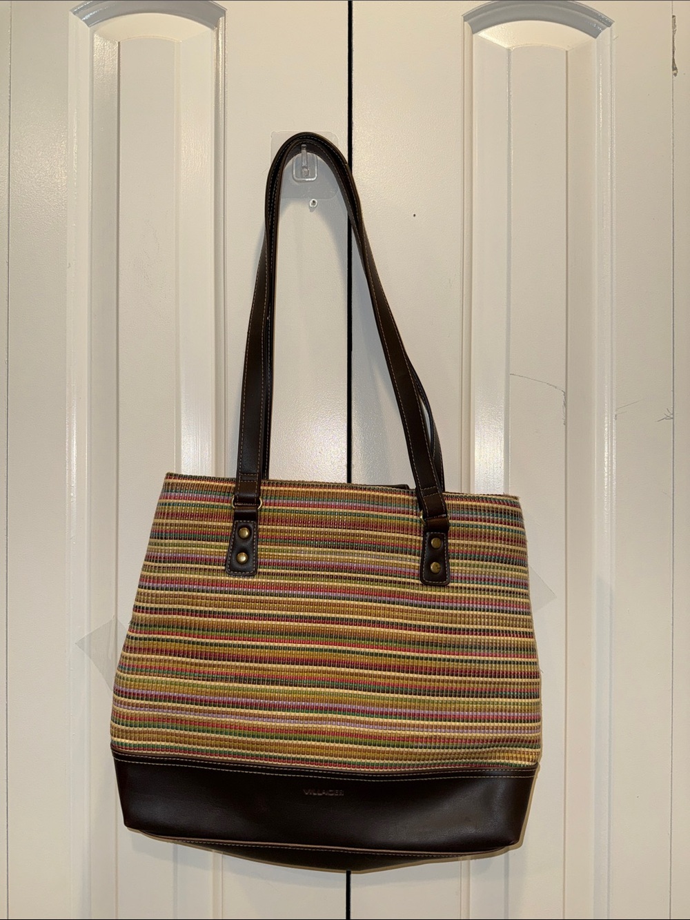 Liz Claiborne Multicolor Striped Tote with Dark Brown Trim